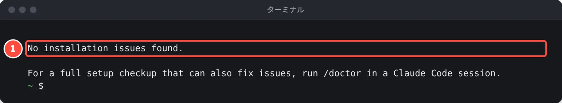 ターミナルに No installation issues found. と表示されている